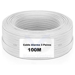 CABLE D'ALARME 3 PAIRES BOBINE 100M 6 X 0.22 BLANC 100M 6 X 0.22 BLANC